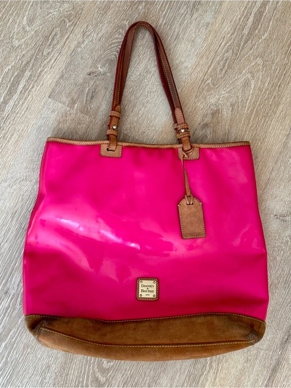 Dooney & Bourke Hot Pink Tote with Brown Leather Trim - Picture 1 of 4